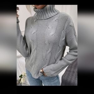 Soft Grey Cable Knit Turtleneck Sz Large - New